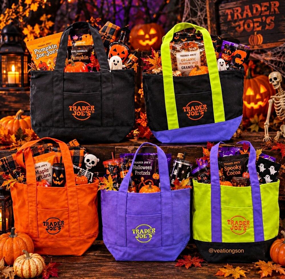Trader Joe’s Set of 5 Reusable Mini Tote Shopping Bags Halloween Trick or Treat